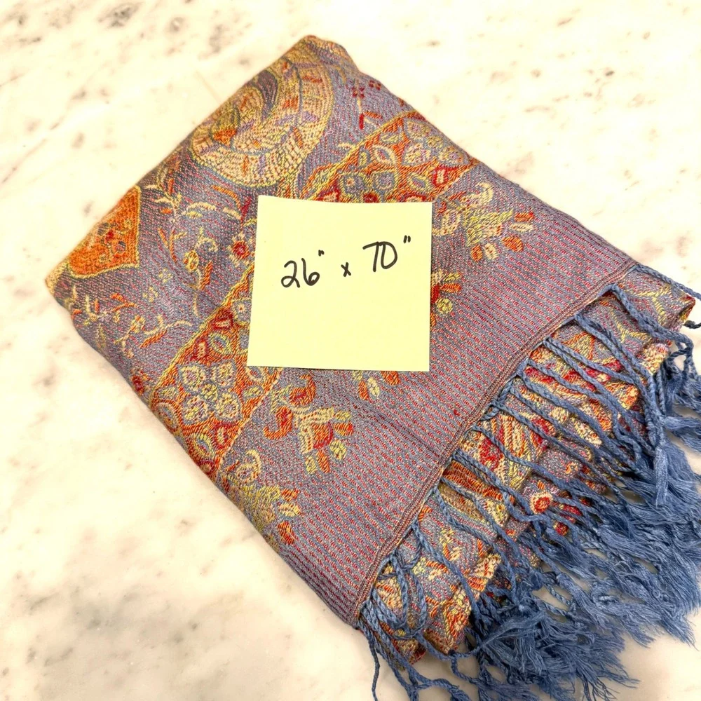 Paisley Scarf‎ Shawl Wrap Purple Red Floral Fringe Women's Accessory 26x70
